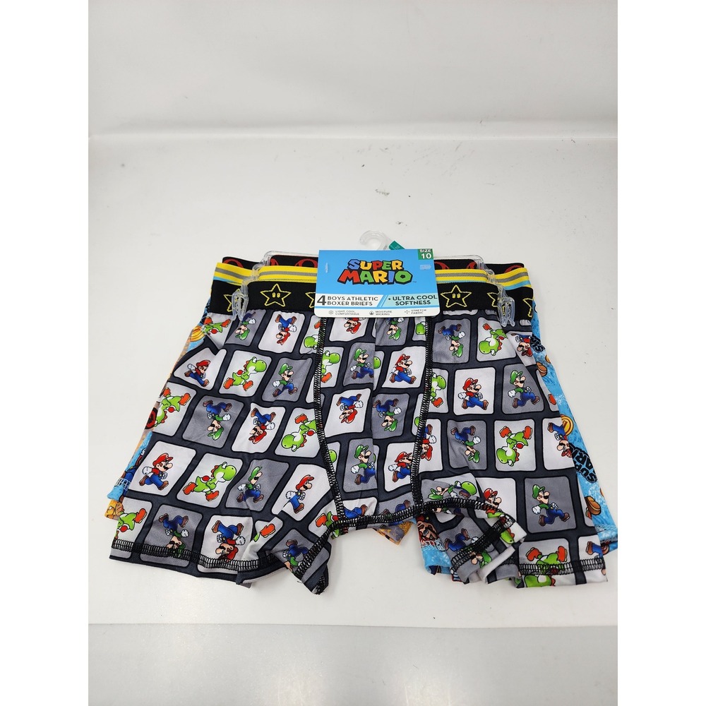 Super Mario Boys Athletic Boxer Briefs 4 Pack Multicolor Polyester Blend Size 10